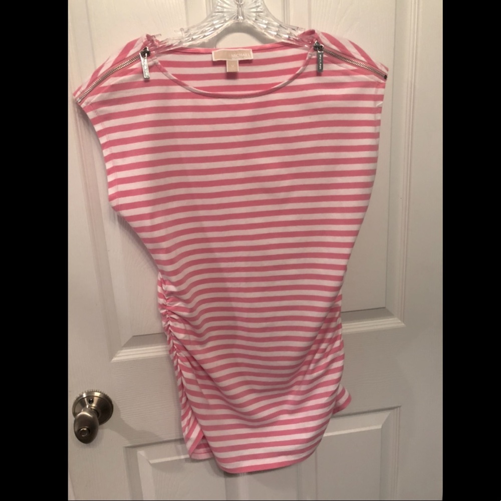 Michael Kors pink and white stripe sleeveless top